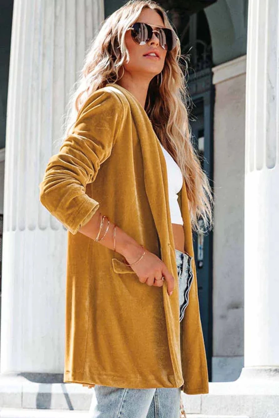 Women's Yellow Shewin Blazer with Lapel Collar & Flap Pockets Casual Stylish Jacket