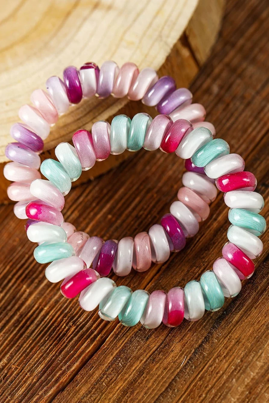Shewin Dark Pink Colorblock Phone Cord Hair Tie for Women - Stylish & Cute Hair Accessory