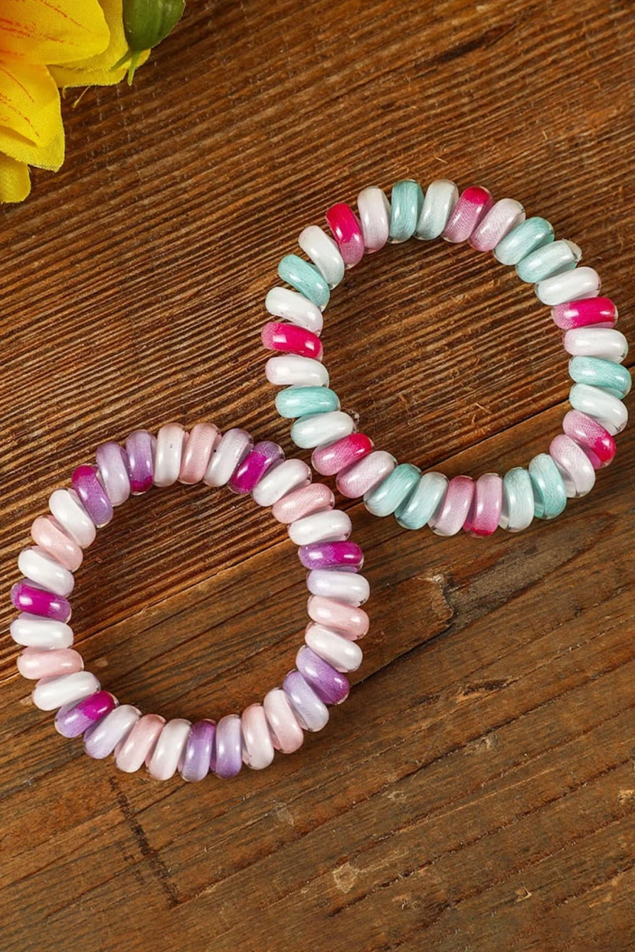 Shewin Dark Pink Colorblock Phone Cord Hair Tie for Women - Stylish & Cute Hair Accessory