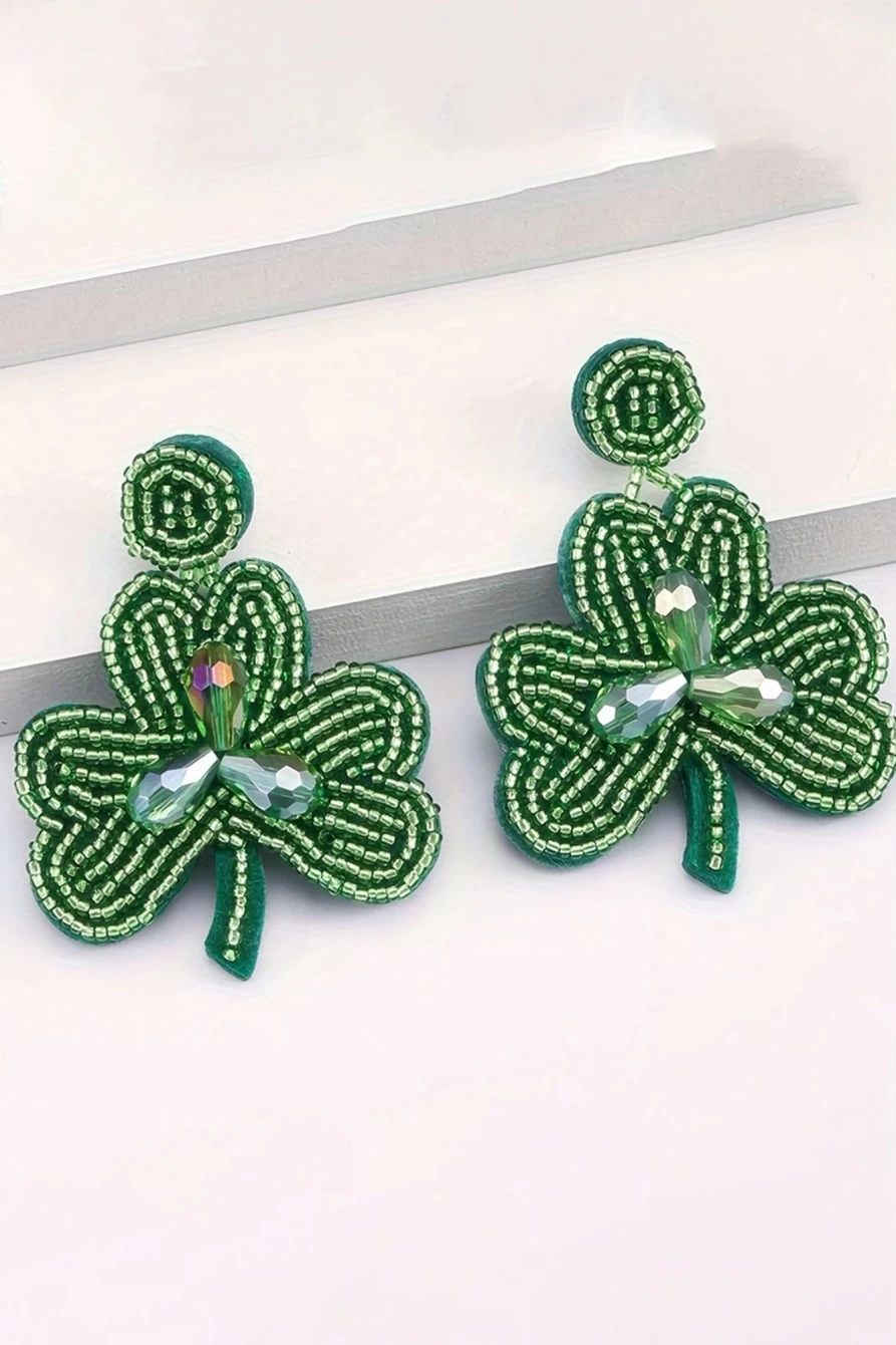 Shewin Mist Green Beaded Clover Earrings for Women | St. Patrick's Day Jewelry