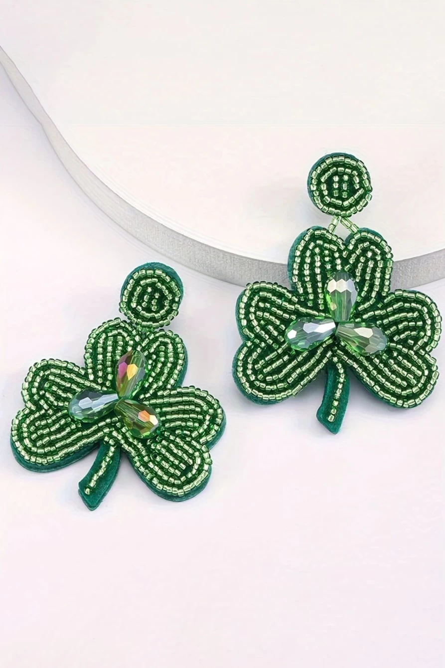 Shewin Mist Green Beaded Clover Earrings for Women | St. Patrick's Day Jewelry