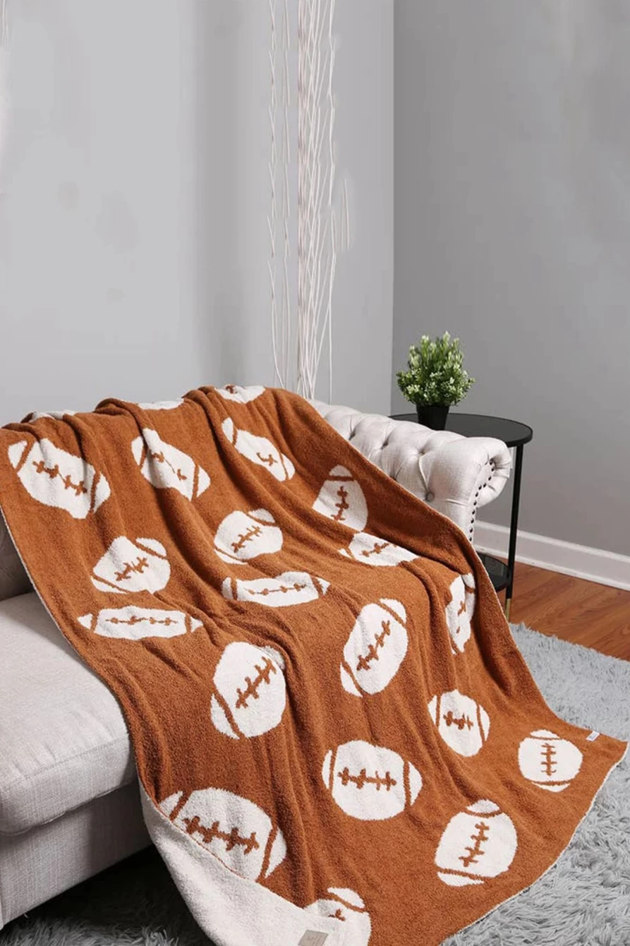 Shewin Women's Chestnut Rugby Pattern Color Block Fleece Blanket - 50x60 Inches (127x152cm) Cozy Throw