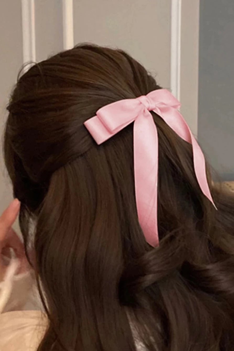 Shewin Pink Satin Hair Clip for Women - Elegant Knot Bow Shape Hair Accessory