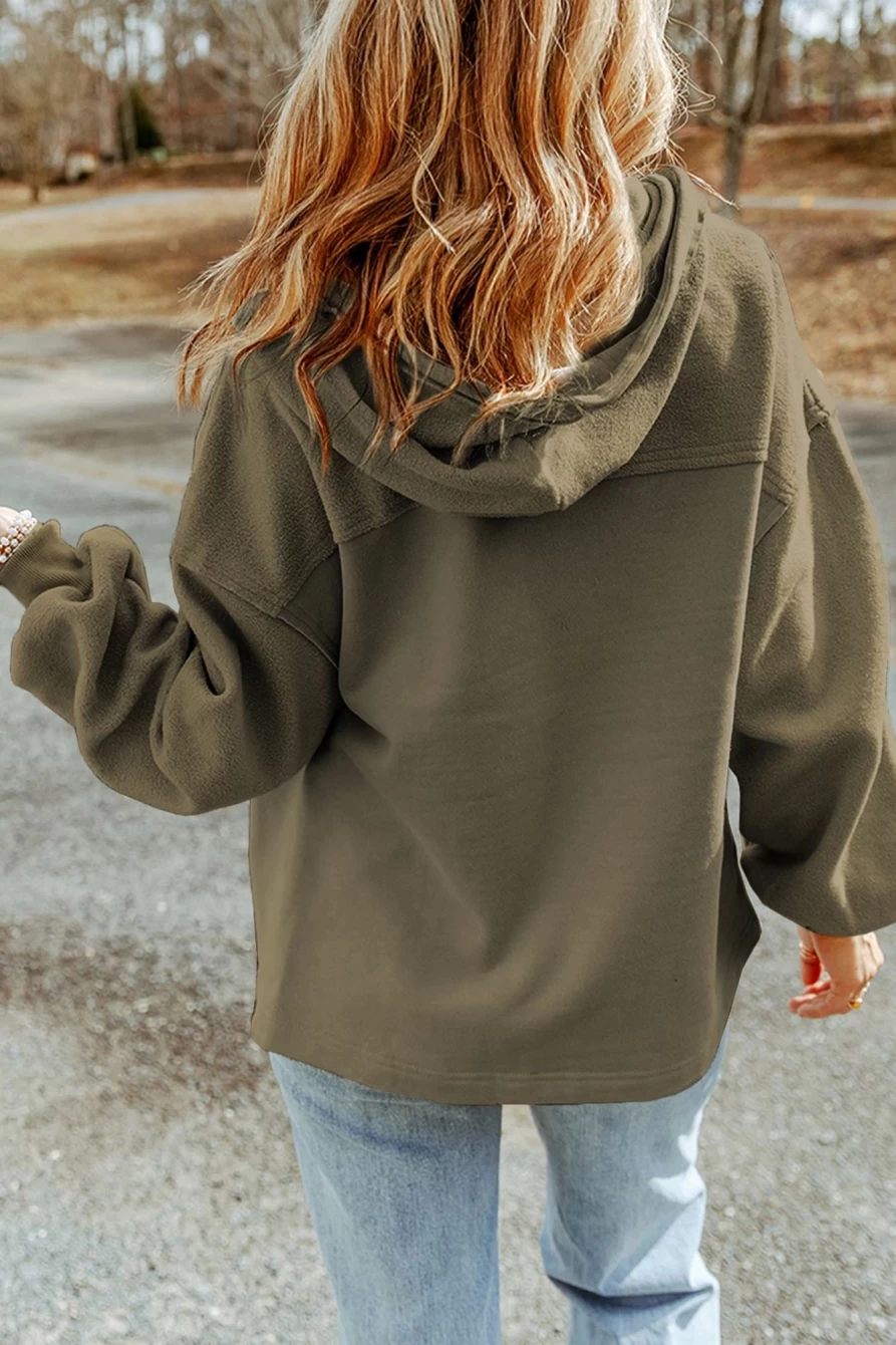 Shewin Women's Pickle Green Zip Up Hoodie Jacket with Bishop Sleeves & Flap Pockets
