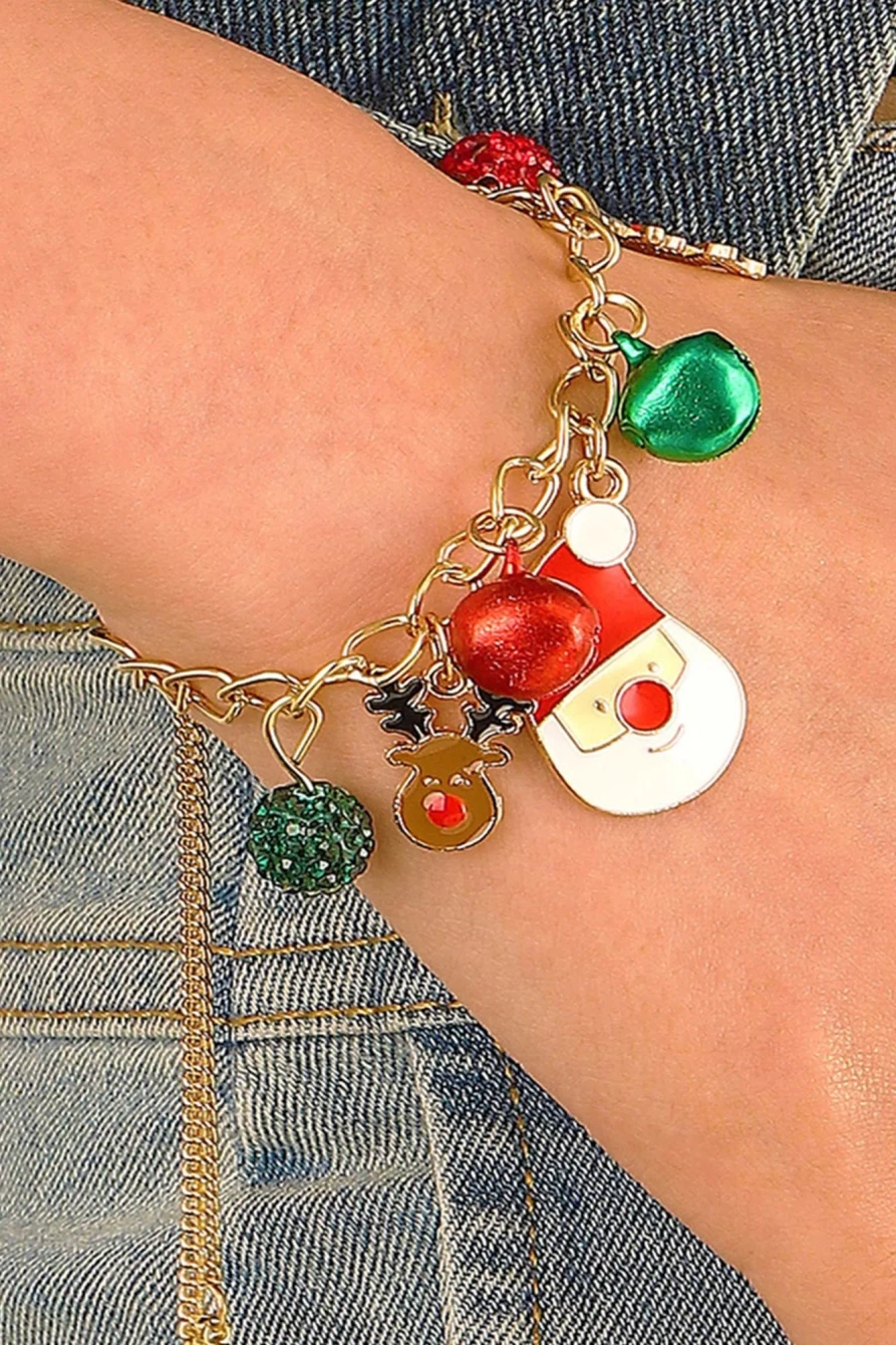 Shewin Women's Gold Christmas Pendant Pull-Out Chain Bracelet Holiday Jewelry Gift