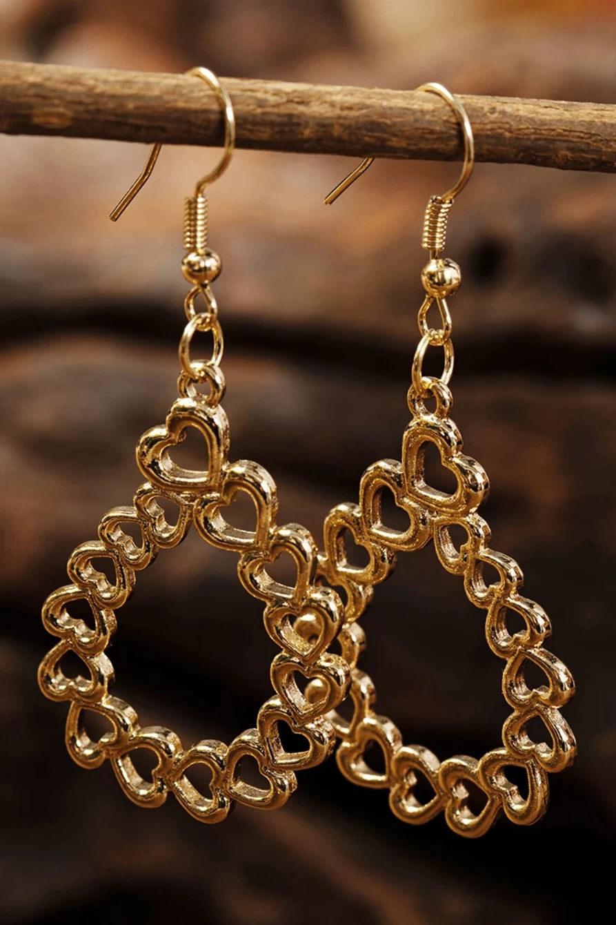 Shewin Gold Heart Drop Earrings for Women - Valentine's Day Hollow Cutout Waterfall Design