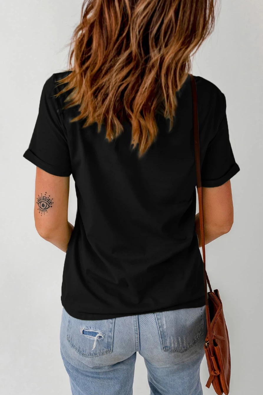 Shewin Women's Black Witch Casual Letter Print Graphic Tee - Stylish Gothic T-Shirt