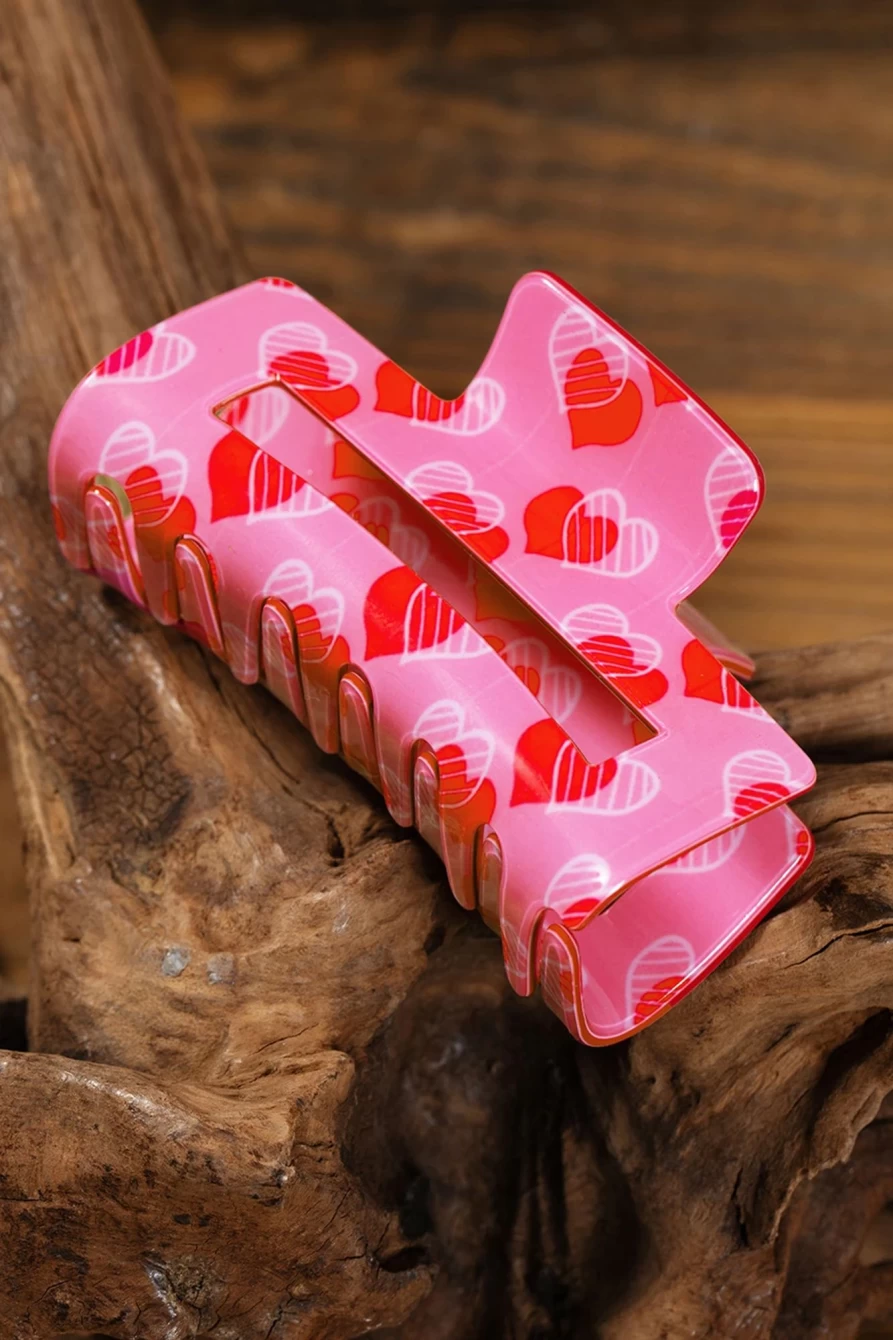 Shewin Pink Double Heart Hair Claw for Women - Valentine's Day Fashion Hair Clip