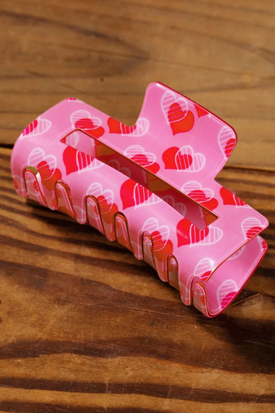 Shewin Pink Double Heart Hair Claw for Women - Valentine's Day Fashion Hair Clip