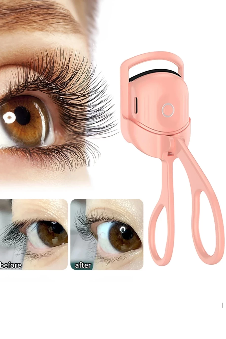 Shewin Electric Eyelash Curler for Women, Apricot Pink, Rechargeable Heated Lash Curling Tool with LED Light, Waterproof & Safe for Home & Travel