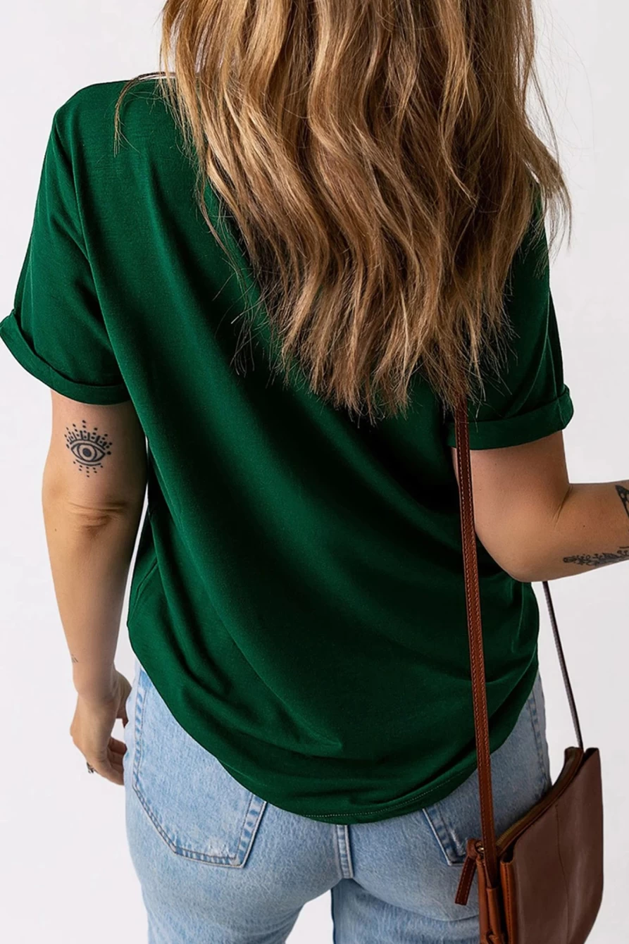 Shewin Women's Green Merry & Bright Starry Graphic Round Neck T-Shirt