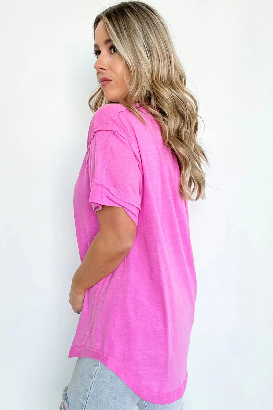 Shewin Women's Rose Solid Button Short Sleeve Henley Top