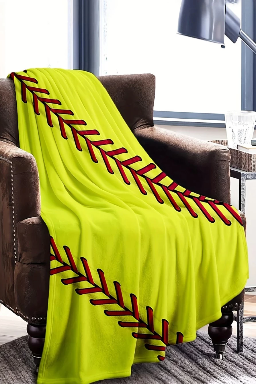 "Shewin Yellow Baseball Seam Print Flannel Blanket for Women - Soft Cozy Throw"