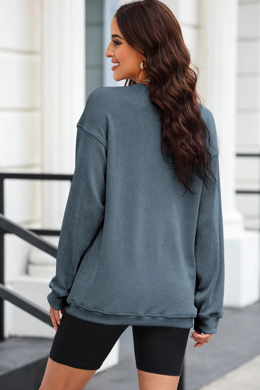 "Shewin Women's Blue Leopard Print Sequined Heart Graphic Sweatshirt"