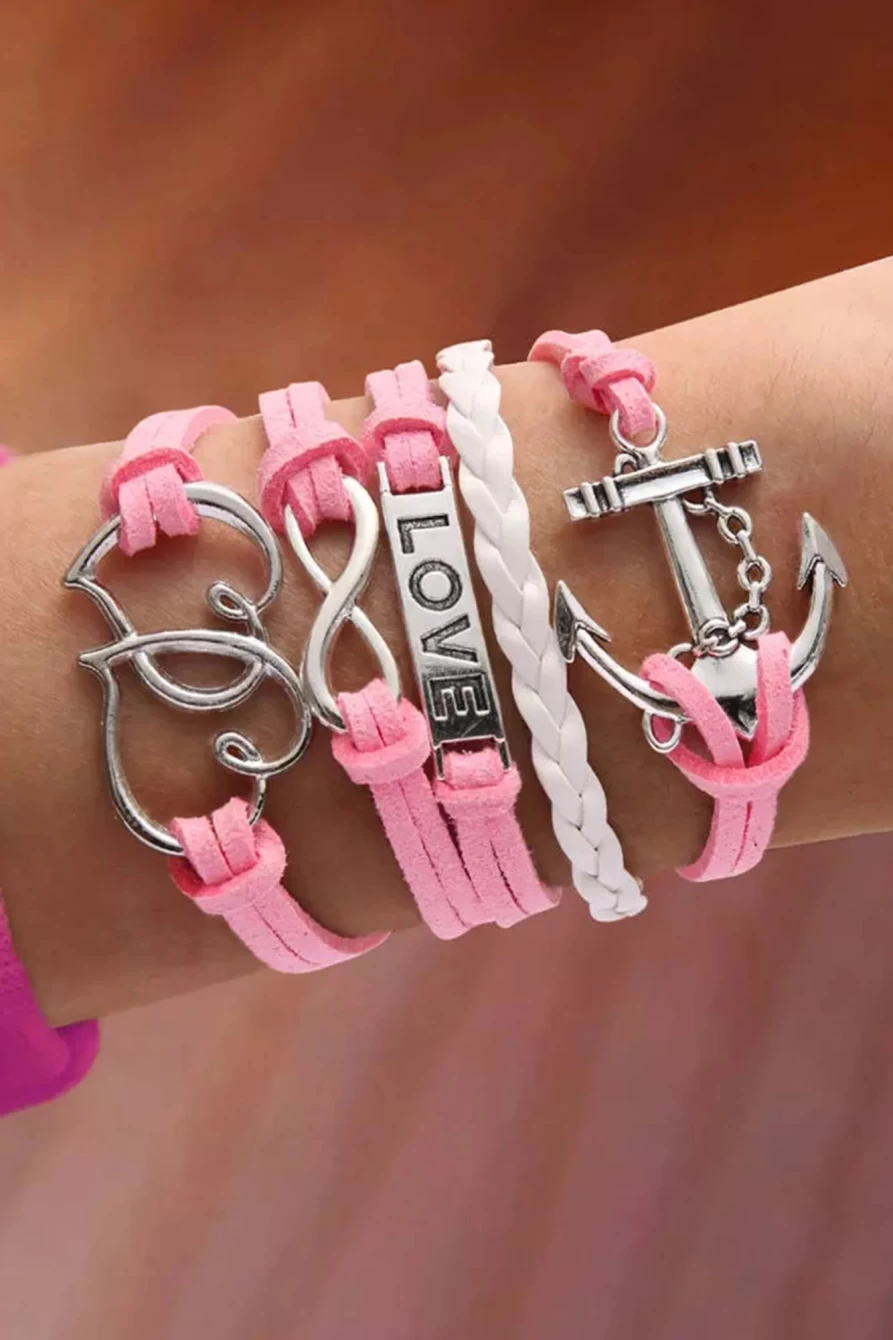 Shewin Pink Love Token Multi-Layer Bracelet for Women - Romantic Valentines Gift