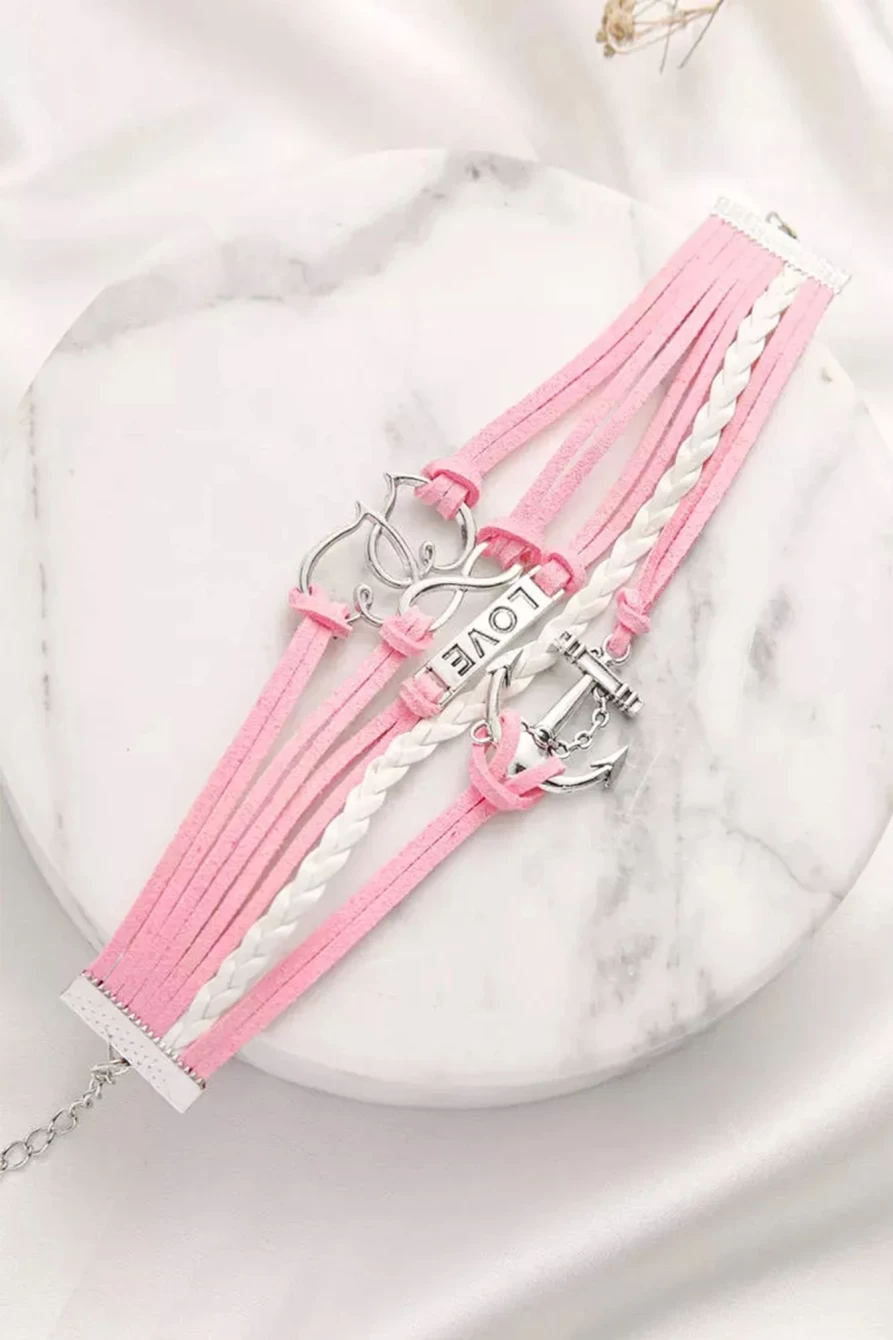 Shewin Pink Love Token Multi-Layer Bracelet for Women - Romantic Valentines Gift
