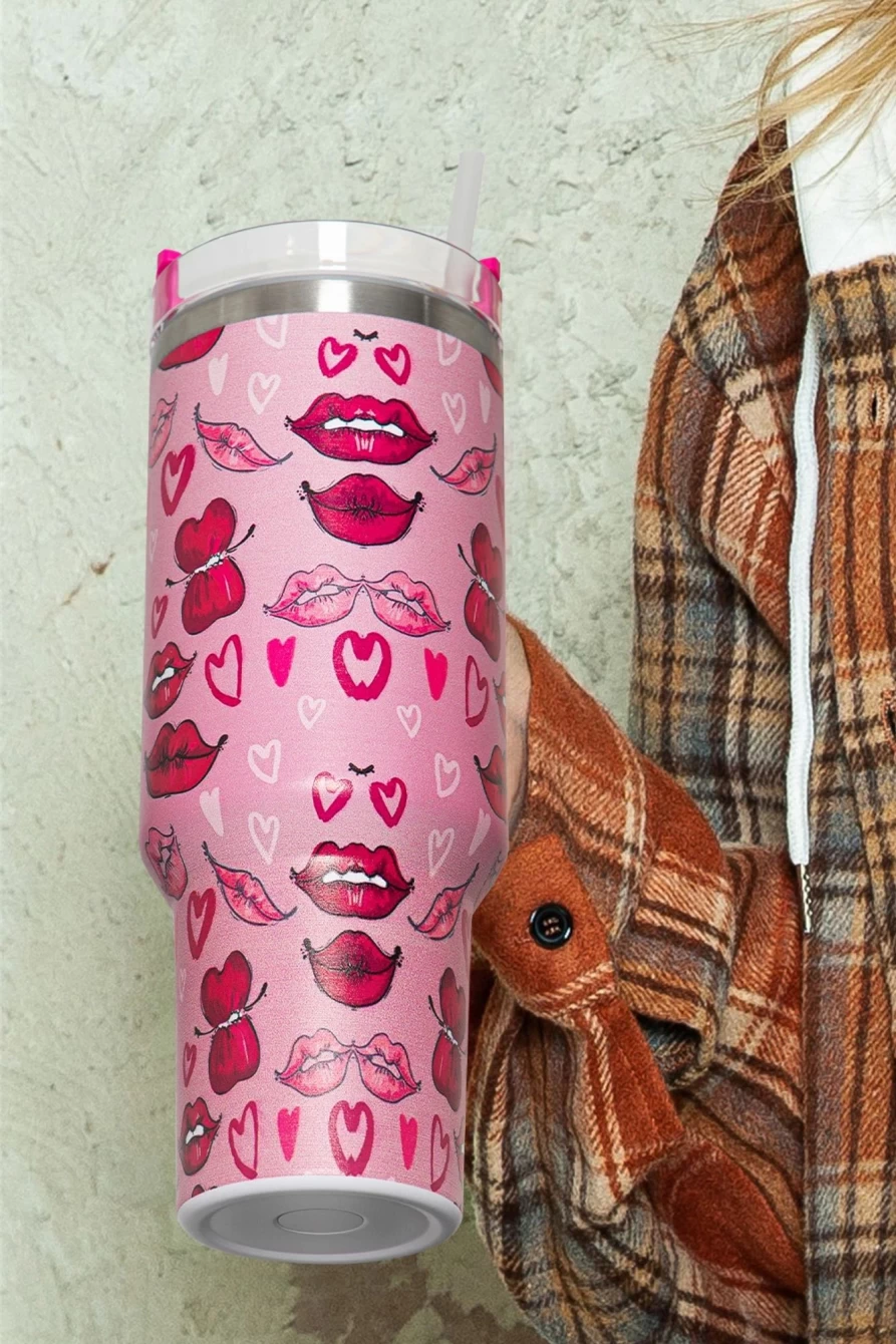Shewin Rose Red Valentine's Day Thermos Cup for Women - Hearts and Kisses Design