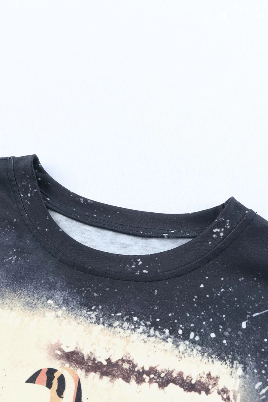 Shewin Women's Black Leopard Thunderbird Bleached Graphic Tee