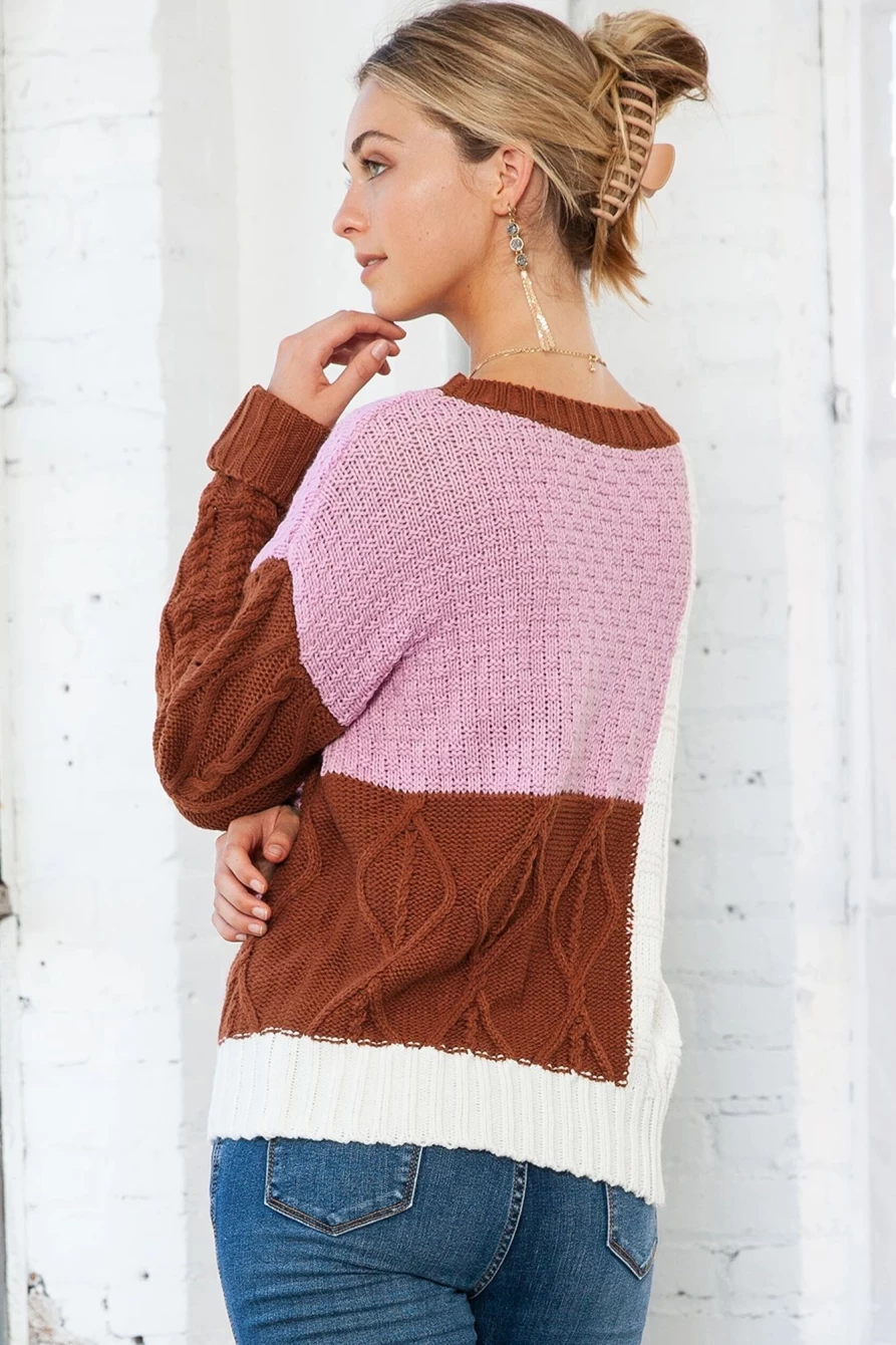 Shewin Women's Multicolor Knitted Pullover Sweater Long Sleeve Colorblock Top