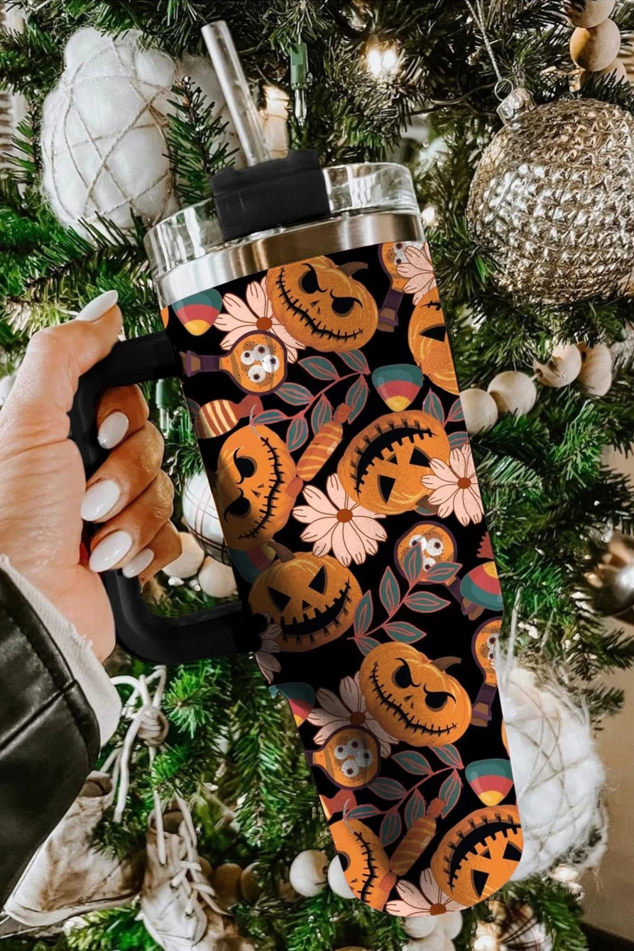 Shewin Women's 304 Stainless Steel Halloween Pumpkin Print Vacuum Tumbler - Multicolour