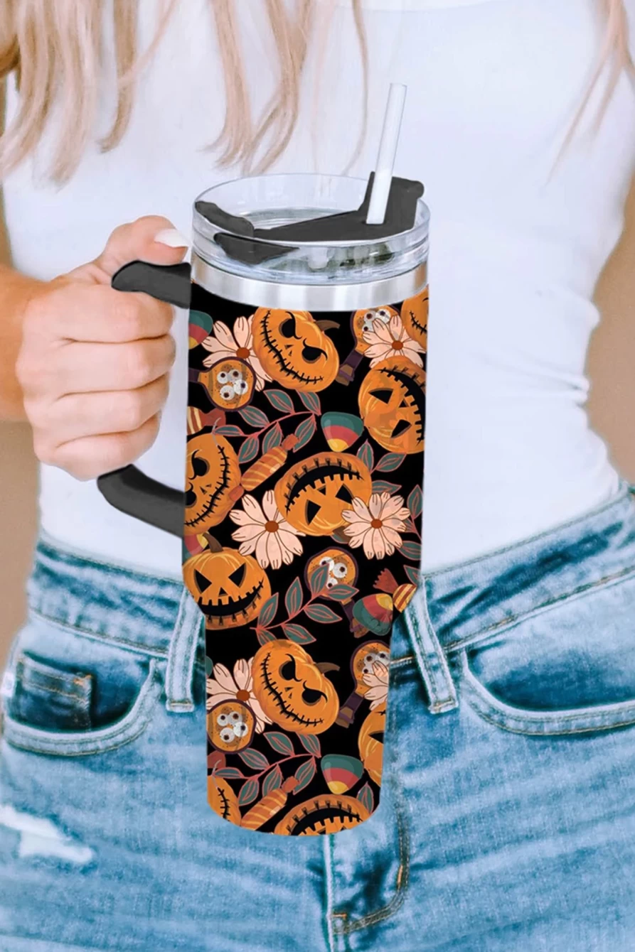 Shewin Women's 304 Stainless Steel Halloween Pumpkin Print Vacuum Tumbler - Multicolour