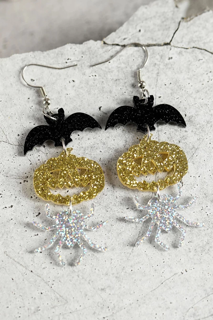 Shewin Multicolour Shiny Bat & Spider Halloween Dangle Earrings for Women