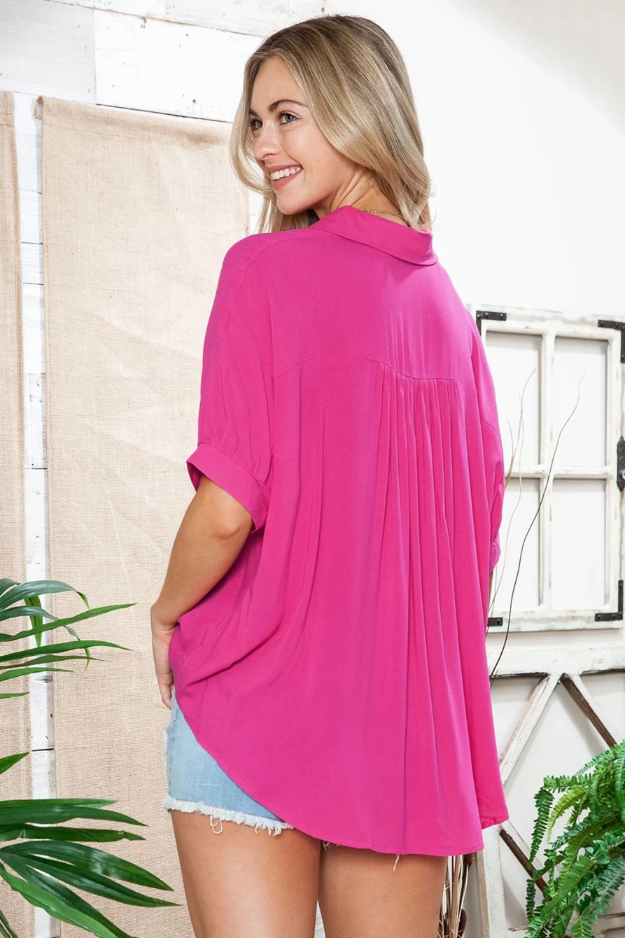 Shewin Women's Rose Casual Dolman Oversize Button-Down Shirt