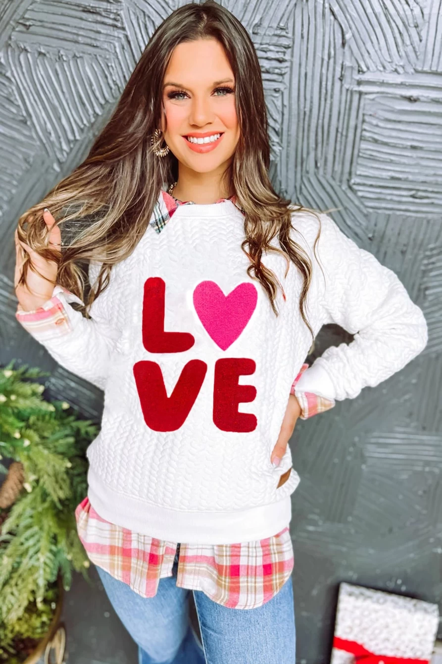 "SheWin Women's White Quilted Valentine Heart Graphic Sweatshirt"