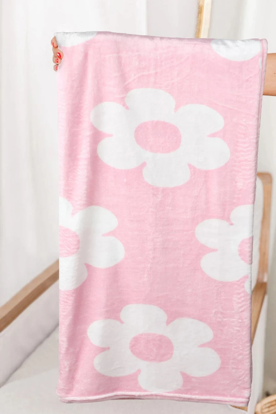 Shewin Pink Floral Square Blanket for Women - 76x63cm Soft Cozy Throw