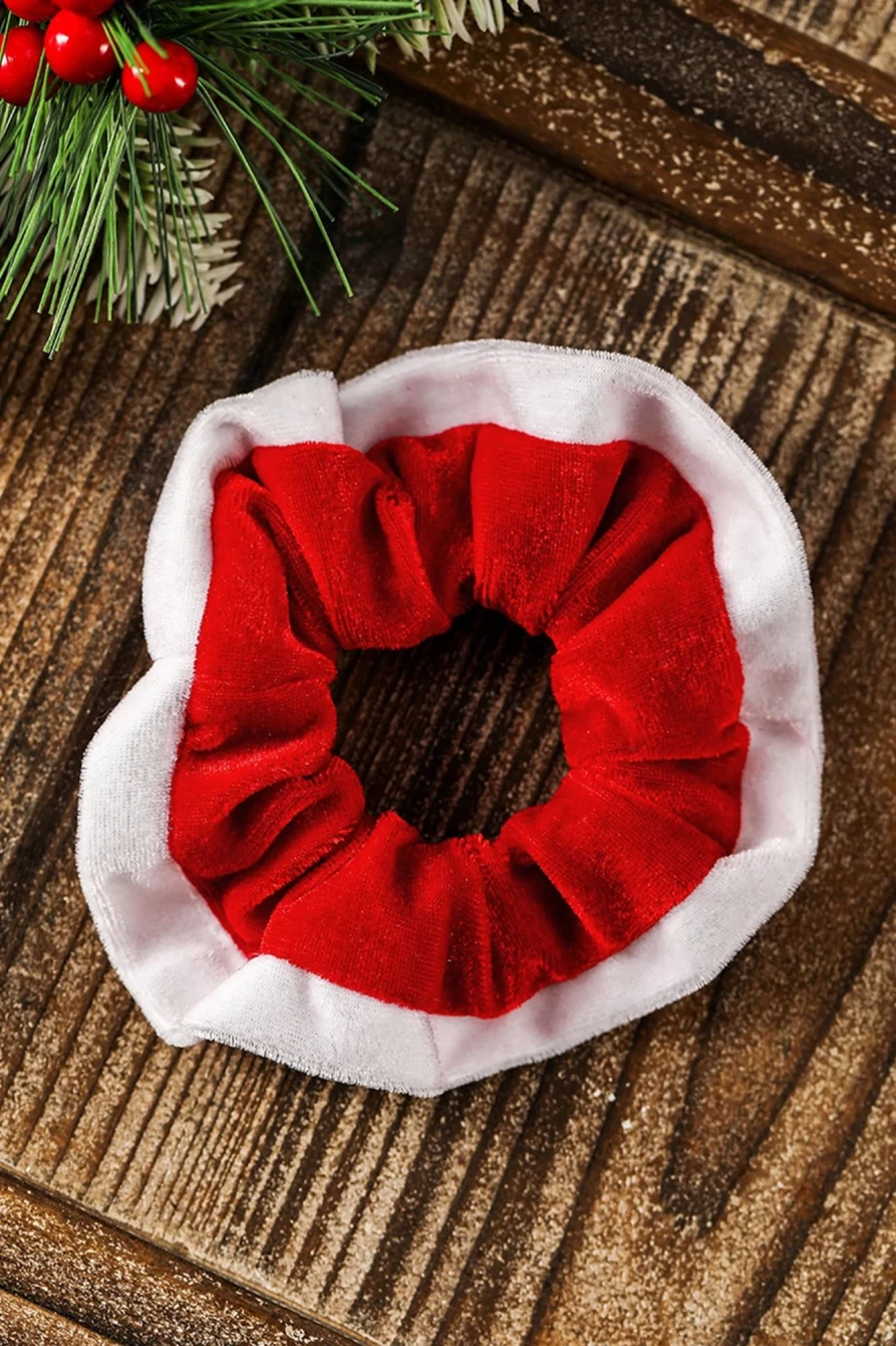 Shewin Women's Fiery Red Color Block Flannel Christmas Scrunchie Hair Tie