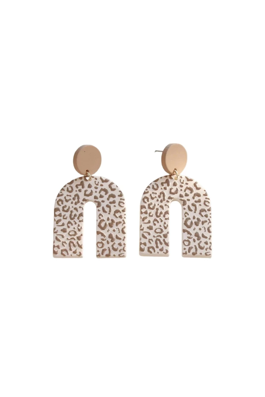 Shewin Women's Beige Leopard Print Acrylic Door Shaped Earrings