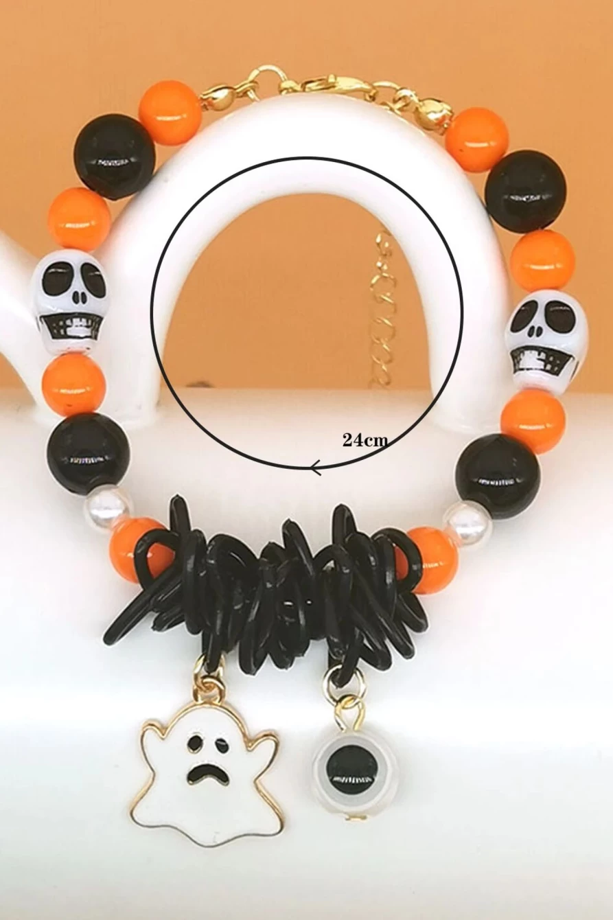 Shewin Multicolour Halloween Beaded Ghost Charm Bracelet for Women - Spooky Boho Jewelry Gift