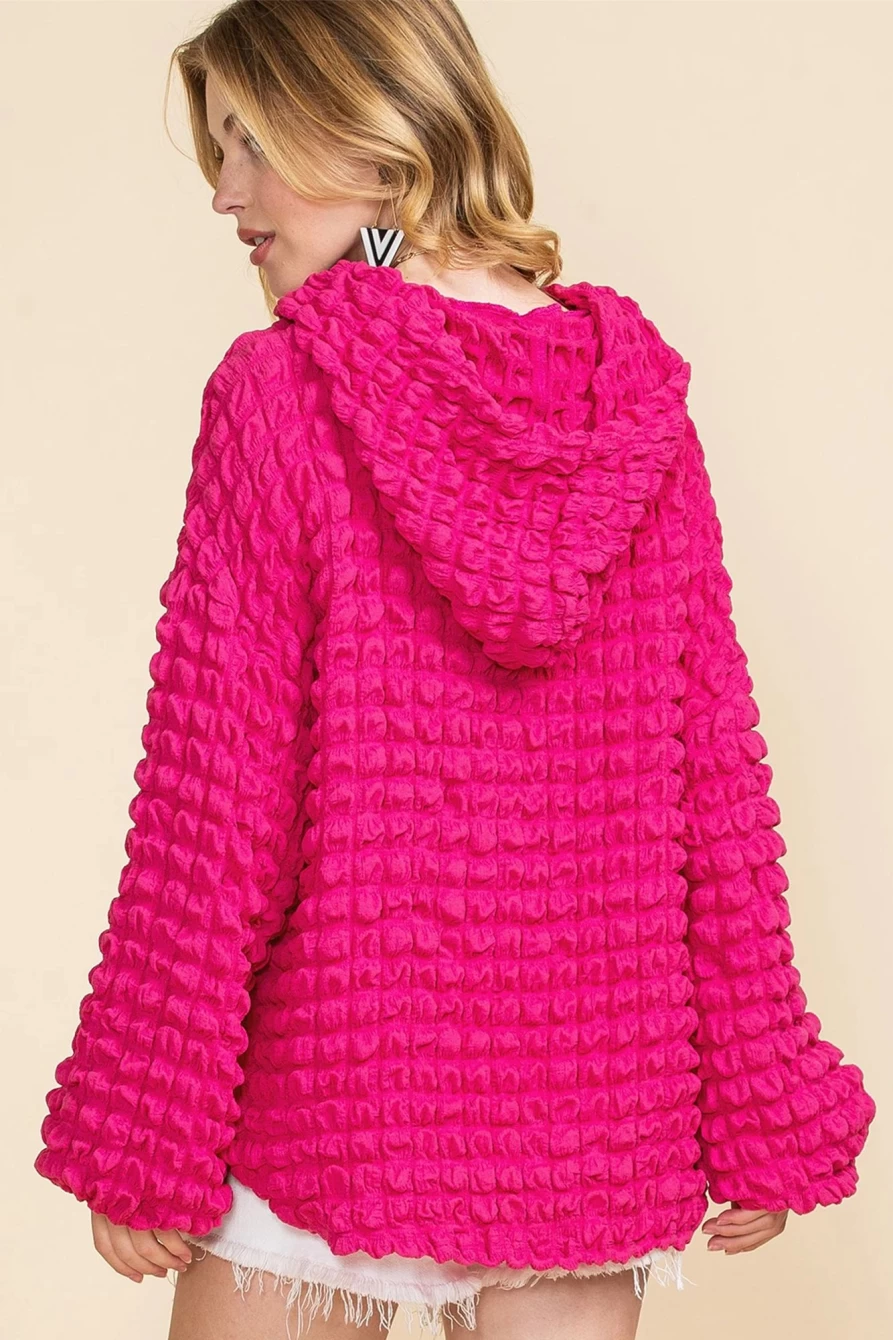 "SheWin Women's Rose Waffle Textured Hoodie - Drawstring Pullover Sweatshirt"
