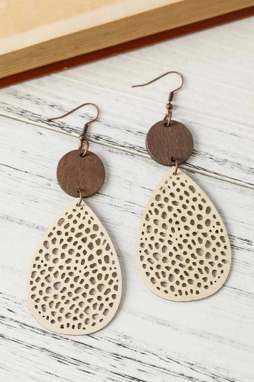 Shewin Women's Apricot Colorblock Cut-Out Water Drop Hook Earrings