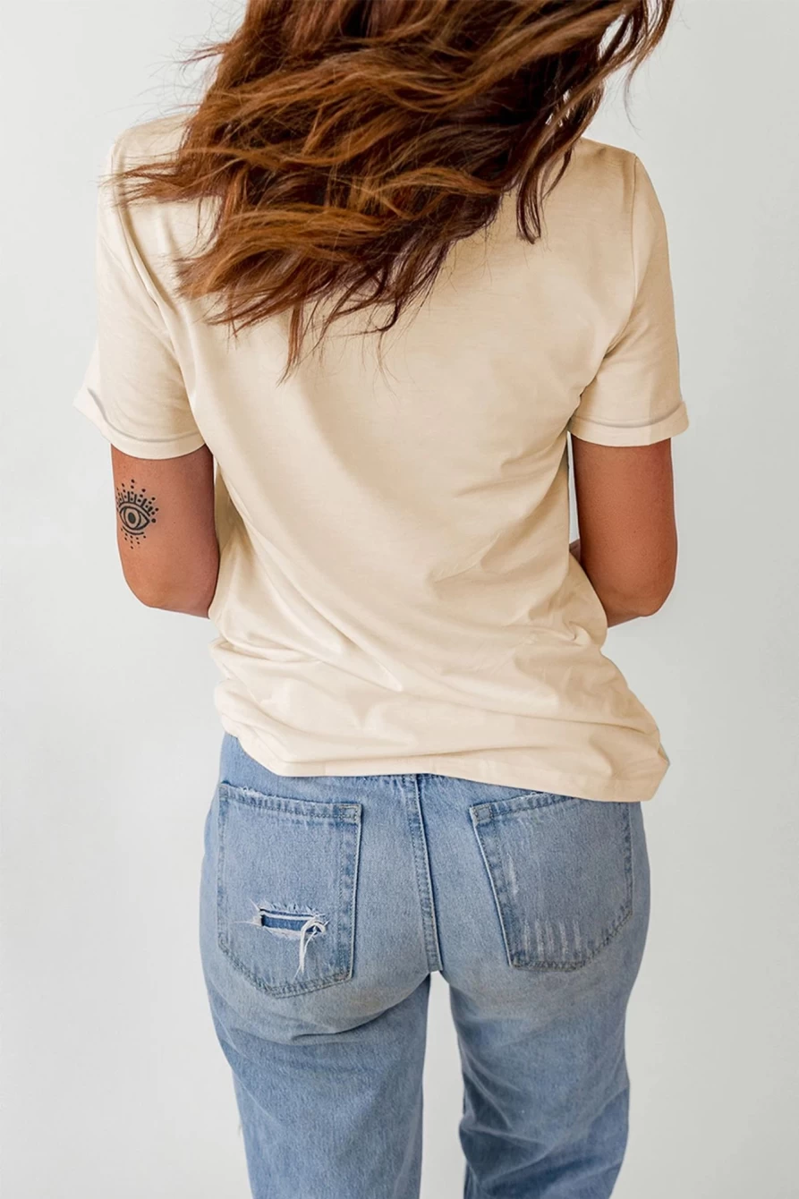 Shewin Women's Khaki Game Day Football Season Casual Graphic Tee