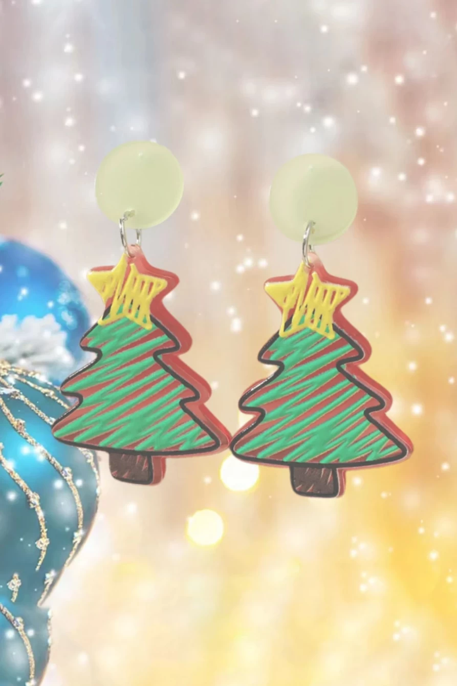Shewin Green Christmas Tree Acrylic Stud Earrings for Women - Festive Holiday Jewelry