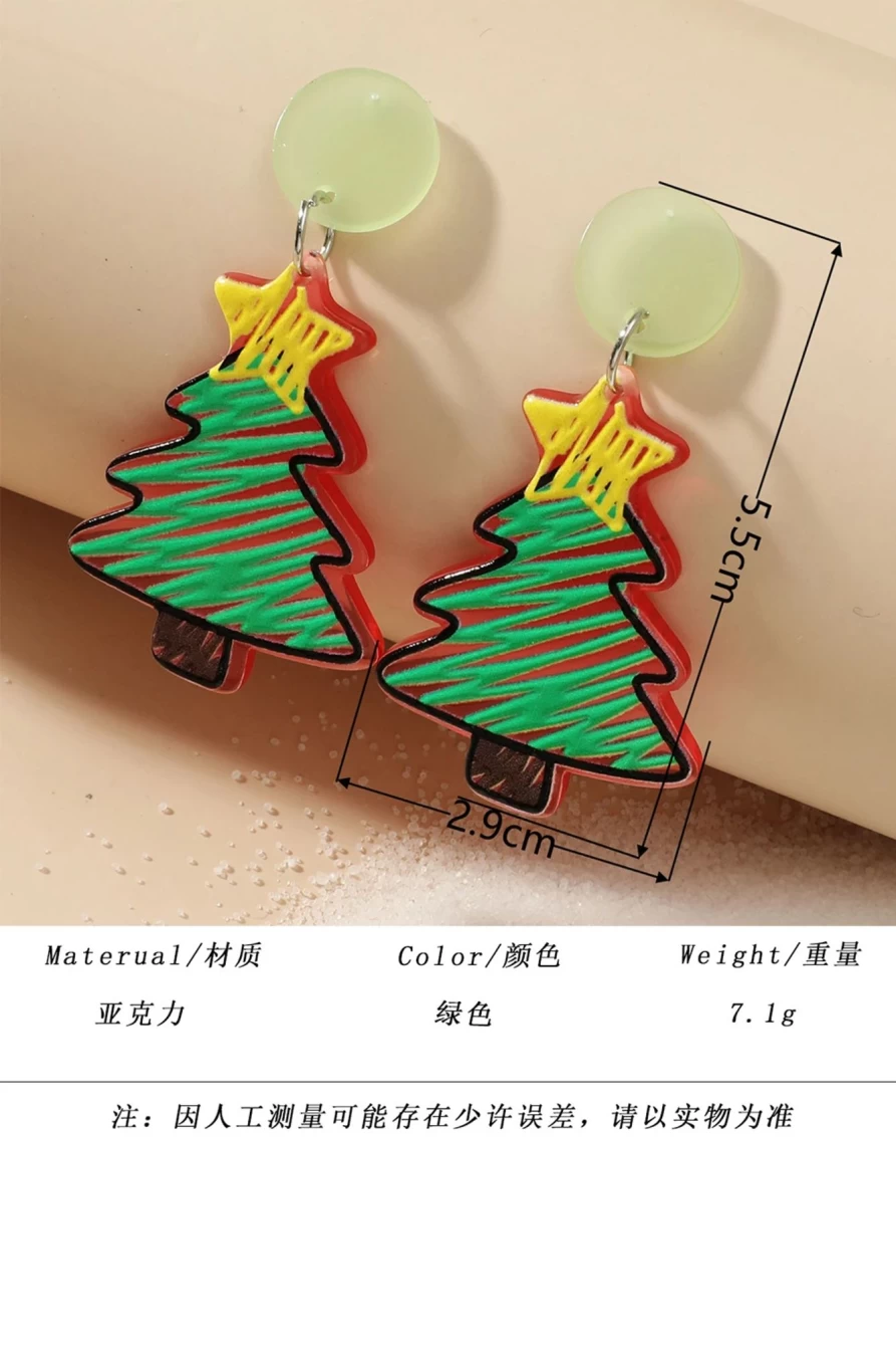 Shewin Green Christmas Tree Acrylic Stud Earrings for Women - Festive Holiday Jewelry