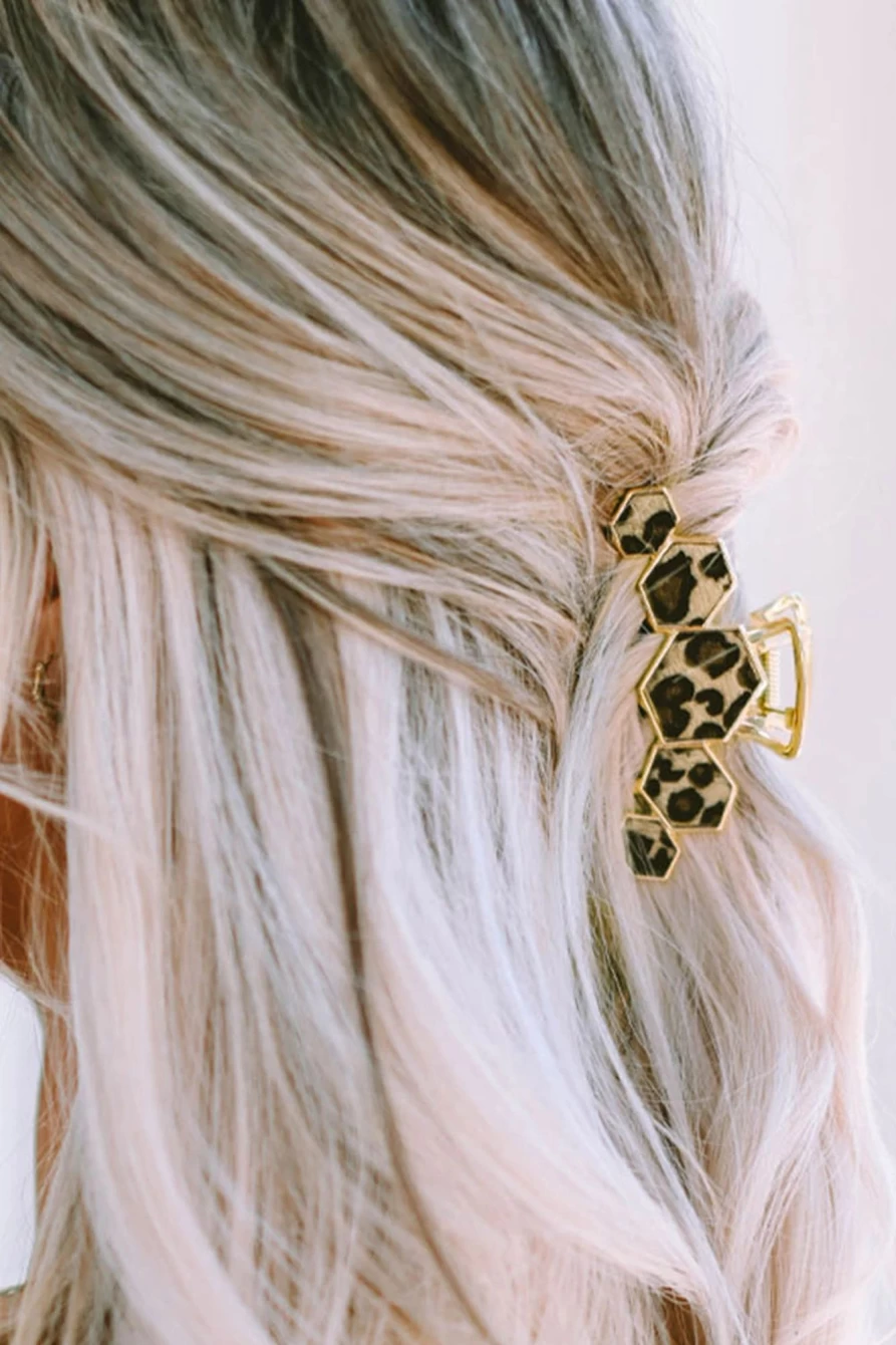 Shewin Women's Leopard Print Furry Pentagonal Joint Claw Hair Clip