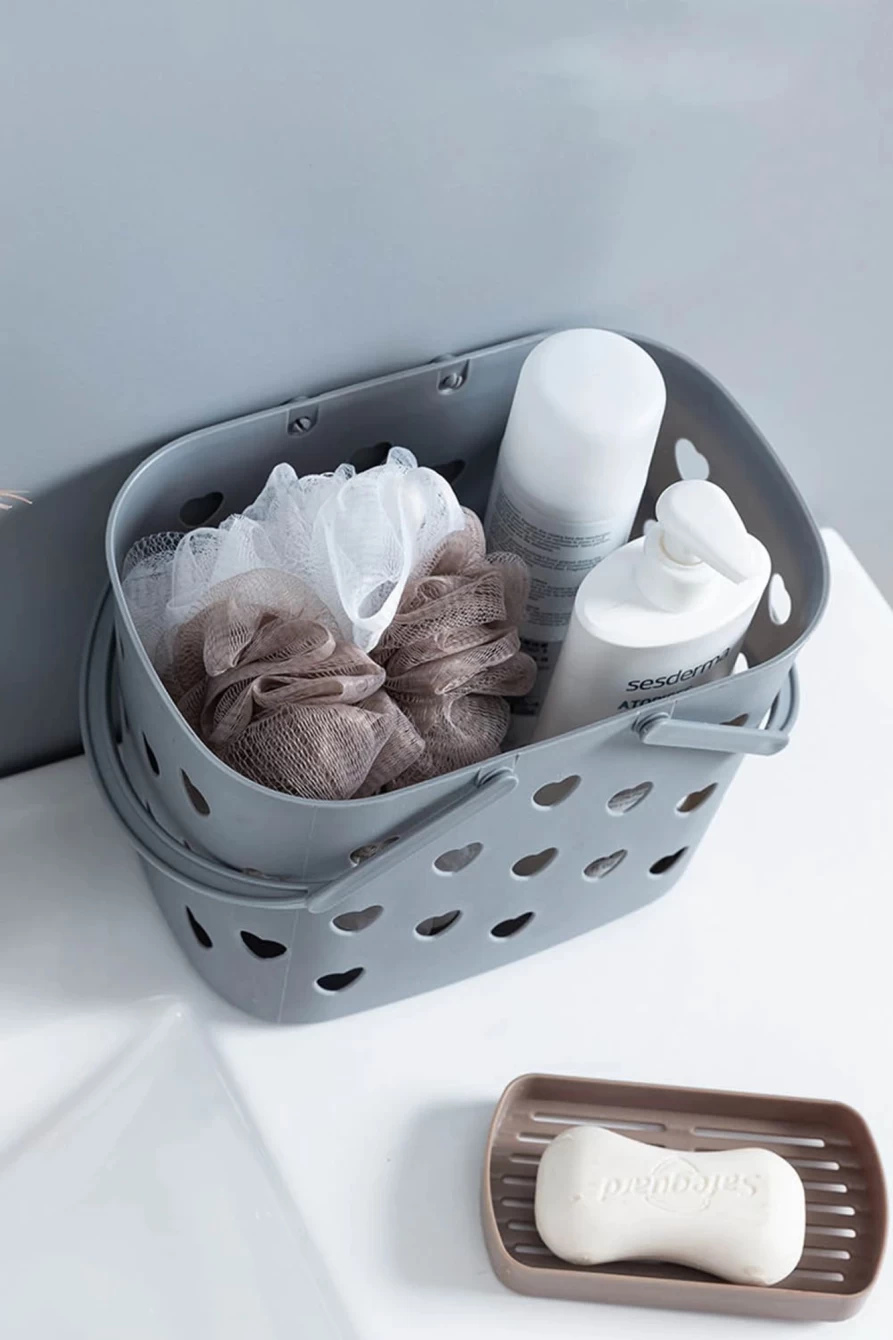 Shewin Gray Heart-Shaped Plastic Storage Basket for Women - Decorative Hollow Organizer