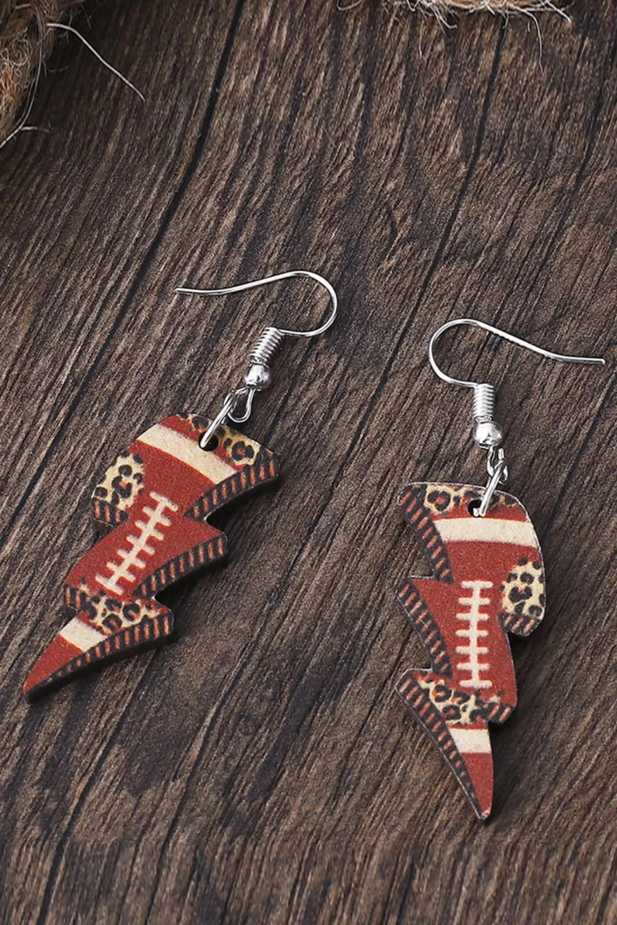 Shewin Women's Multicolour Leopard Print Lightning Shape Rugby Earrings