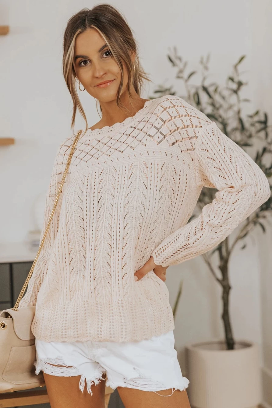 Shewin Women's Pink Solid Casual Drop Shoulder Knit Sweater